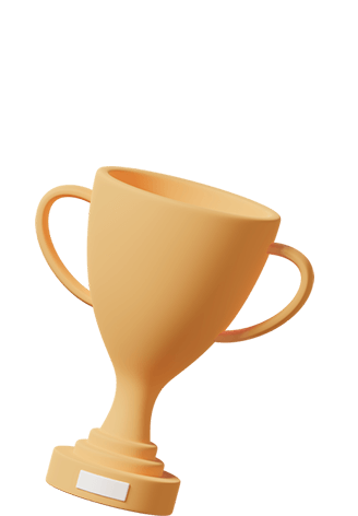 Golden trophy tilted forward, representing success and achievement